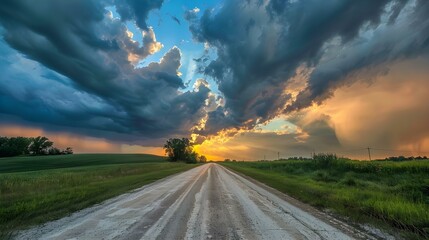 Rural road with dramatic clouds in southern Michigan