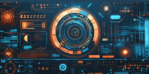 Wall Mural - Digital interface showing rotating mechanisms and complex data analysis