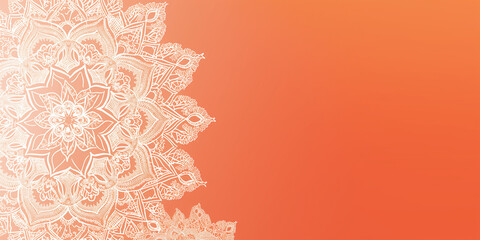 White lace mandala design on gradient orange background