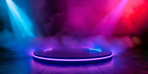 Poster - Empty stage illuminated by spotlights with smoke effect
