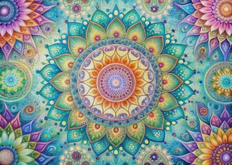 Wall Mural - Vibrant swirling patterns and whimsical mandalas in pastel hues evoke a sense of serenity, guiding viewers on a journey of mindfulness and deep relaxation.