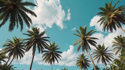 Wall Mural - summer landscape of blue sky and palm trees. beautiful view from below. generative ai