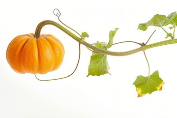 Wall Mural - Mystic photo of Butternut Squash pumpkin on the vine, isolated on white background