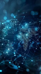 Wall Mural - global digital network visualization: luminous connections and data points interweave across a world