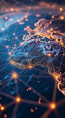 Wall Mural - global digital network illuminating earth's surface with glowing connections, showcasing technologic