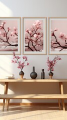 Wall Mural - 3 panels wall art, 3D azahar flower botanical drawing, wall decoration  