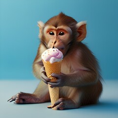 Wall Mural - monkey eating ice cream
