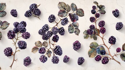 Wall Mural - Ripe Blackberry Branches Set - Freshly Cut Out for Your Designs