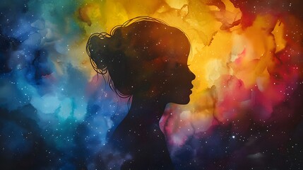 Poster - Woman Silhouette in Cosmic Nebula.