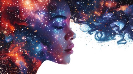 Wall Mural - Woman with starry hair.