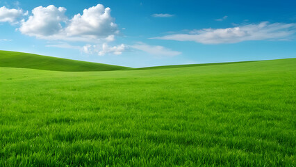 Wall Mural - Scenery beautiful of green field with blue sky green grass fields on small hills and blue sky suitable for wallpaper and background illustration