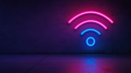 Wall Mural - Neon Wi-Fi Symbol on Dark Background Representing Modern Technology and Connectivity