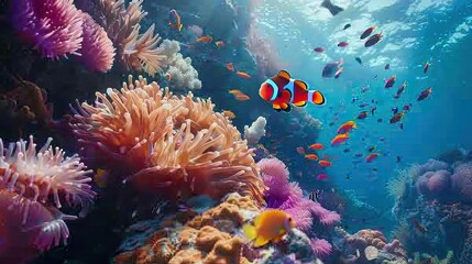 Wall Mural - Vibrant Coral Reef Ecosystem with Clownfish