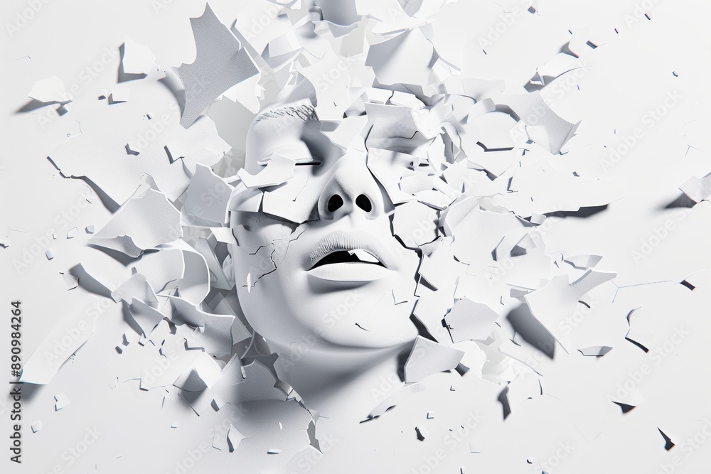 White woman face exploding breaking into pieces Stock Photo | Adobe Stock