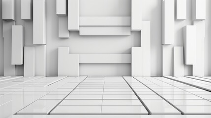 Wall Mural - Abstract white interior with geometric shapes forming a modern room