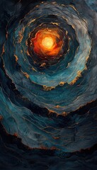 Wall Mural - Golden Vortex in Deep Blue Abyss