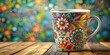 © tammanoon - Playful and colorful abstract floral doodle coffee cup art with retro vintage style decor poster, colorful, coffee cup, whimsical, artistic, whimsical