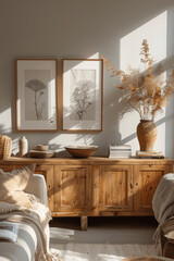 Wall Mural - Scandinavian Cozy Minimalist Interior with Wooden Sideboard and Frames