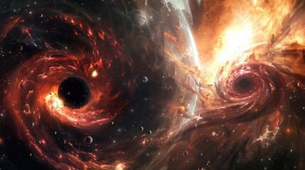 Wall Mural - cosmic colossi of gravity and antimatter, locked in an eternal struggle amidst the swirling chaos of