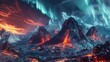 © UMAR SALAM - Elemental titans of volcanic fury and glacial wrath clash in a primordial battleground of molten rock and frozen peaks beneath an ever-shifting sky of auroras and volcanic ash.