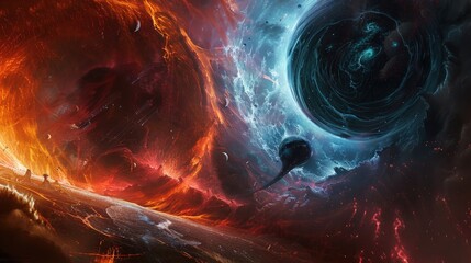 Wall Mural - ethereal phantoms of time and space locked in a surreal conflict within an interdimensional rift fil