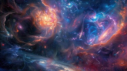 Wall Mural - ethereal spirits of time and space engaged in a celestial battle amidst swirling galaxies and cosmic