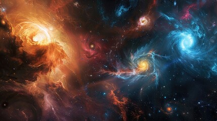 Wall Mural - ethereal spirits of time and space engaged in a celestial battle amidst swirling galaxies and cosmic