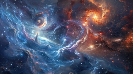 Wall Mural - ethereal spirits of time and space engaged in a celestial battle amidst swirling galaxies and cosmic