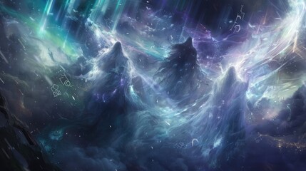 Wall Mural - ghostly wraiths of light and shadow clashing in an ethereal plane, surrounded by swirling auroras an