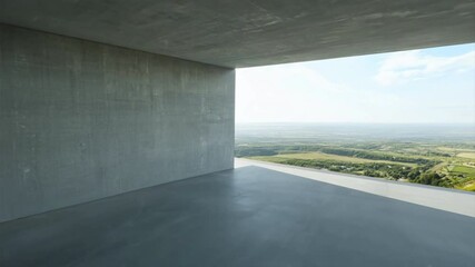 Canvas Print - Modern empty interior with floor, concrete wall and panoramic window