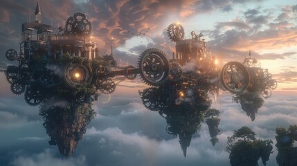 Wall Mural - mechanical marvels of arcane ingenuity and clockwork precision clash in a surreal dreamscape where g