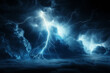 © btiger - Lightning bolts electric charge in dark stormy night sky with thunder and rain