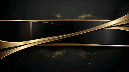Abstract banner design template black glossy with gold line and lighting effect on dark background and texture
