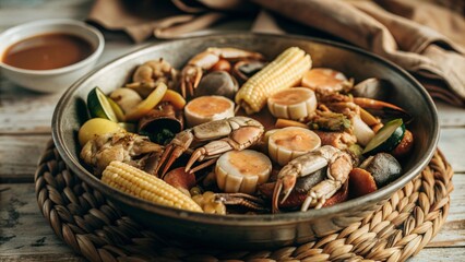 Wall Mural - seafood boil sauce on a light background