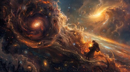 Wall Mural - titans of cosmic entropy and celestial harmony locked in an eternal struggle amidst a backdrop of sw