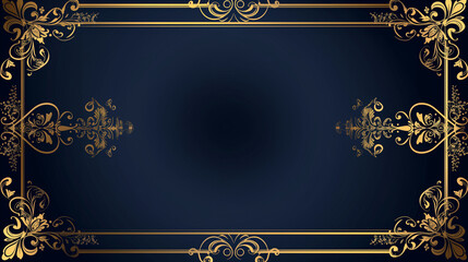 Canvas Print - Elegant Gold Frame on Dark Blue