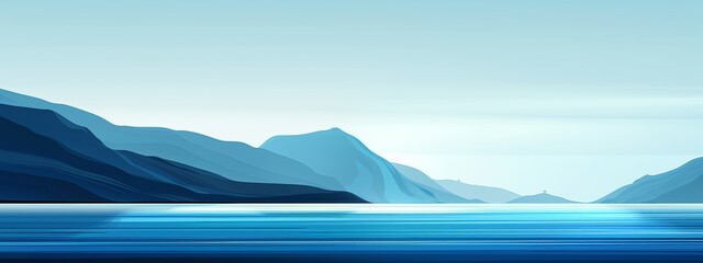 Wall Mural - Illustration minimalist background featuring a gradient of blue shades, evoking a calm ocean or sky.