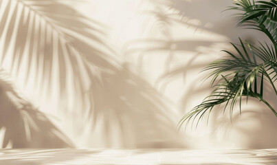 Wall Mural - Minimal Abstract Background with Blurred Palm Leaf Shadows on Pink Wall for Summer Product Presentation