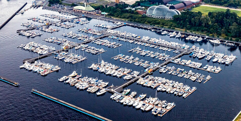 Wall Mural - Yumenoshima Marina boats docked in Koto city, Tokyo, Japan