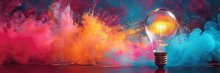 vibrant light bulb explosion on colorful background creative innovation concept bright colors high r