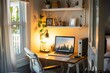 © mohdfaizal - Home Office Space with a Laptop and a Desk Lamp
