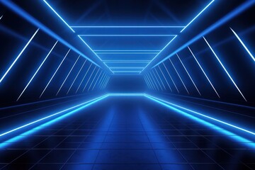 Sticker - Blue neon glowing spaceship corridor hallway dark background backgrounds light architecture.