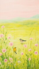 Sticker - Bird asteraceae grassland painting.