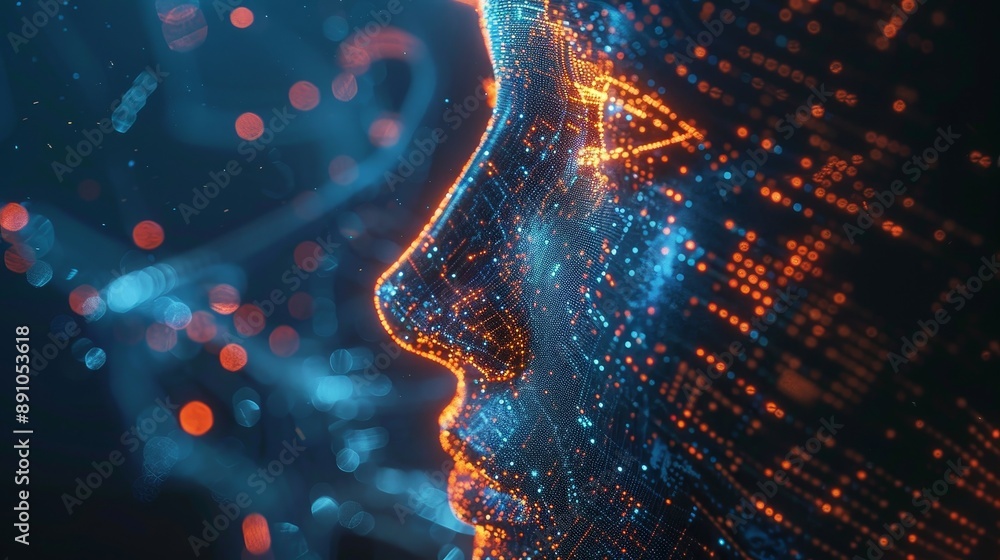 Digital Portrait of a Face Composed of Glowing Particles, Digital Art ...