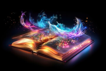 Wall Mural - Magic book publication glowing light.