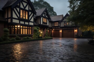 Wall Mural - Twilight Timber Moody Panorama of Modern Masonry.jpeg