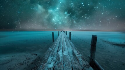 Canvas Print - a bridge over a body of water with a starry sky in the background. the bridge is illuminated by the 
