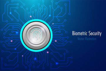Fingerprint biometric scanning on digital button, identification to access business data. Cyber security and data protection technology on digital crime, security system innovation technology. vector