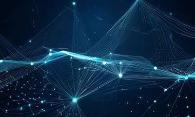 Abstract Blue Technology Polygon with Light Points on Data Pattern

