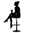© Supardi - Silhouette of a woman sitting on a barstool with a glass of wine